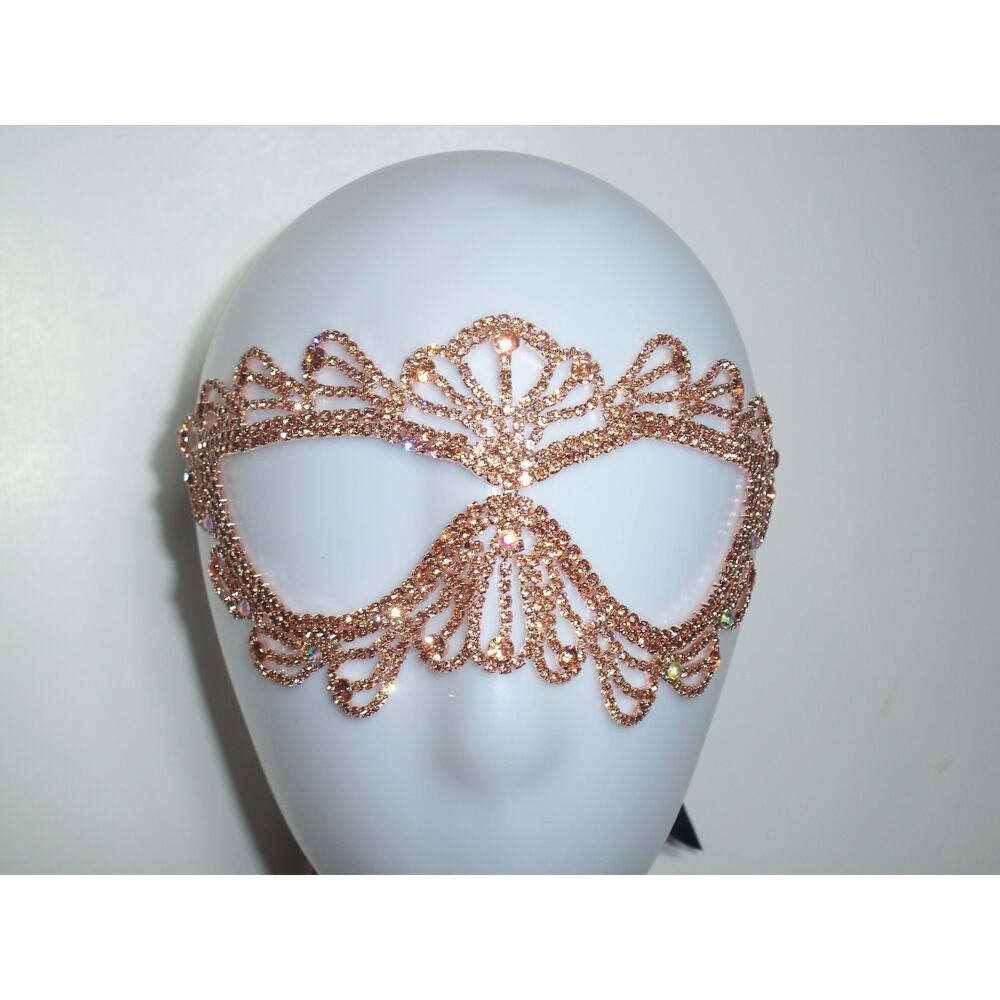 Rose gold bridal rhinestone mask, masquerade costume prom party halloween mask